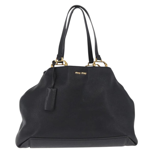 Miu Miu Tote Bag Leather Black Gold Auth ka6883V