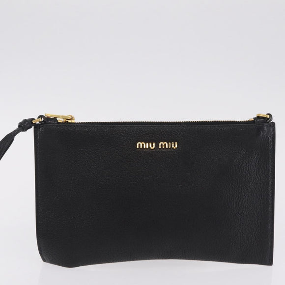 Miu Miu Tote Bag Leather Black Gold Auth ka6883V