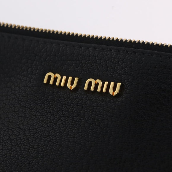 Miu Miu Tote Bag Leather Black Gold Auth ka6883V