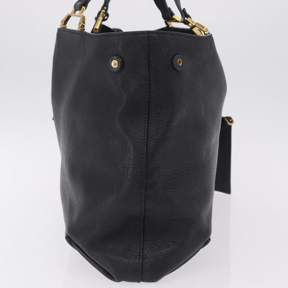 Miu Miu Tote Bag Leather Black Gold Auth ka6883V