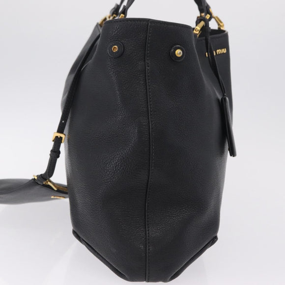 Miu Miu Tote Bag Leather Black Gold Auth ka6883V