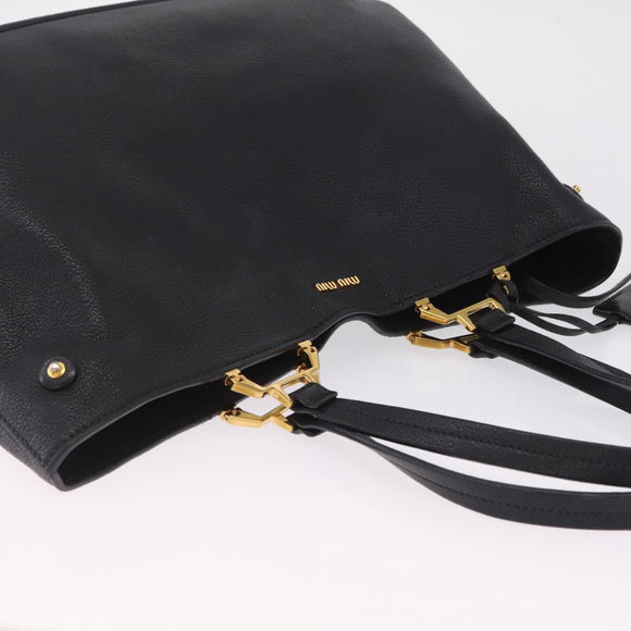 Miu Miu Tote Bag Leather Black Gold Auth ka6883V