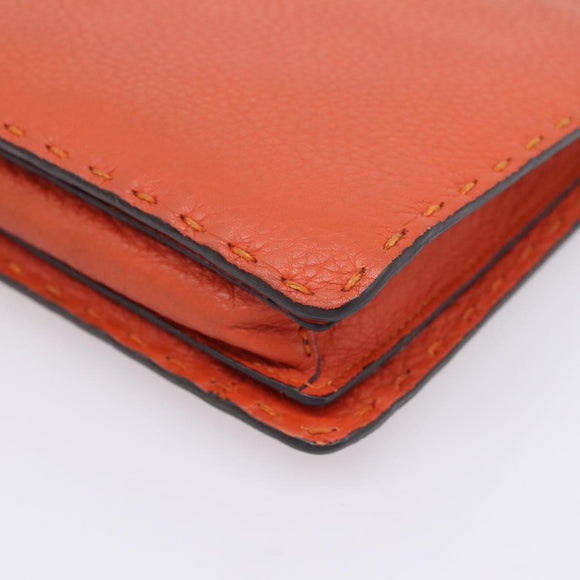 FENDI Celeria Clutch Bag Leather Orange Silver Auth ka6886