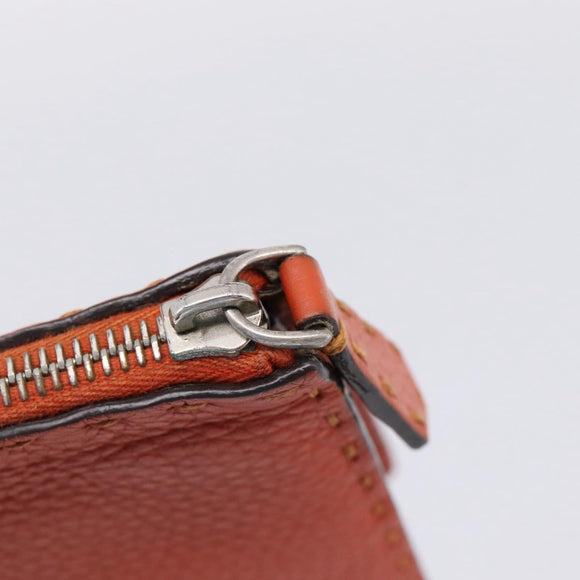 FENDI Celeria Clutch Bag Leather Orange Silver Auth ka6886