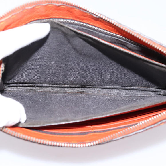 FENDI Celeria Clutch Bag Leather Orange Silver Auth ka6886