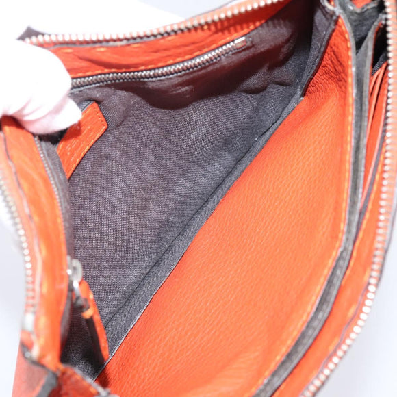 FENDI Celeria Clutch Bag Leather Orange Silver Auth ka6886