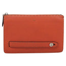 FENDI Celeria Clutch Bag Leather Orange Silver Auth ka6886-2