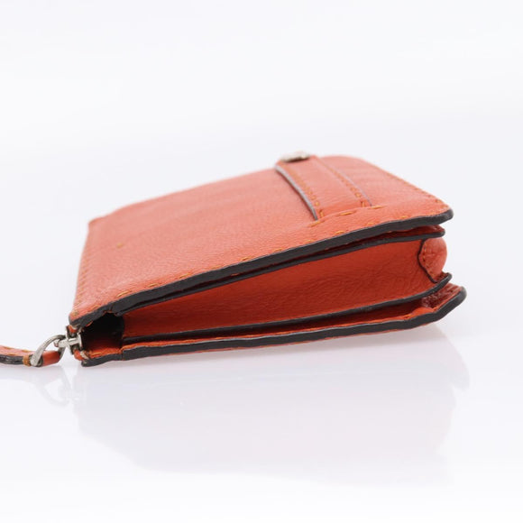 FENDI Celeria Clutch Bag Leather Orange Silver Auth ka6886
