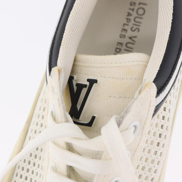 LOUIS VUITTON Sneakers Canvas Leather 7 White LV Auth ka6887