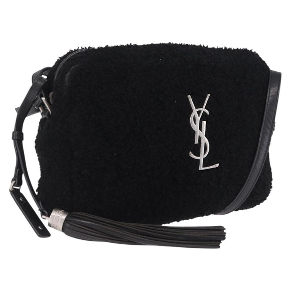 Saint Laurent Lou Camera Bag Leather Mouton Black Silver Auth ka6888A