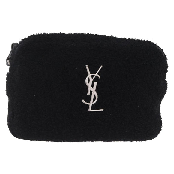 Saint Laurent Lou Camera Bag Leather Mouton Black Silver Auth ka6888A