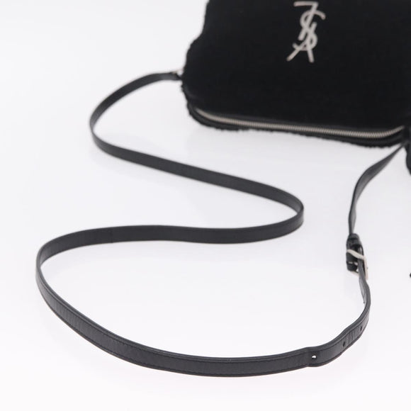 Saint Laurent Lou Camera Bag Leather Mouton Black Silver Auth ka6888A