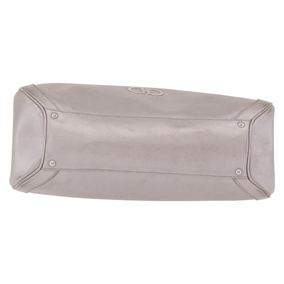 Salvatore Ferragamo Gancini Tote Bag Leather Beige Silver Auth ka6889