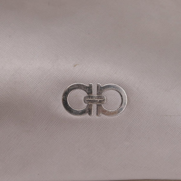 Salvatore Ferragamo Gancini Tote Bag Leather Beige Silver Auth ka6889