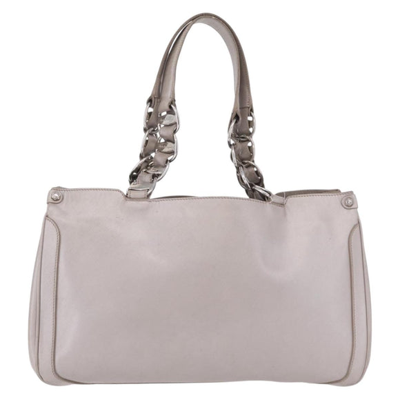 Salvatore Ferragamo Gancini Tote Bag Leather Beige Silver Auth ka6889