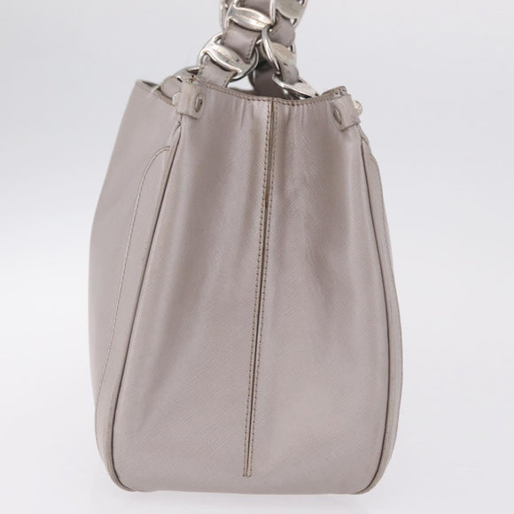 Salvatore Ferragamo Gancini Tote Bag Leather Beige Silver Auth ka6889