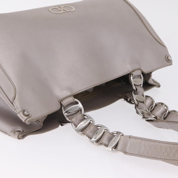 Salvatore Ferragamo Gancini Tote Bag Leather Beige Silver Auth ka6889