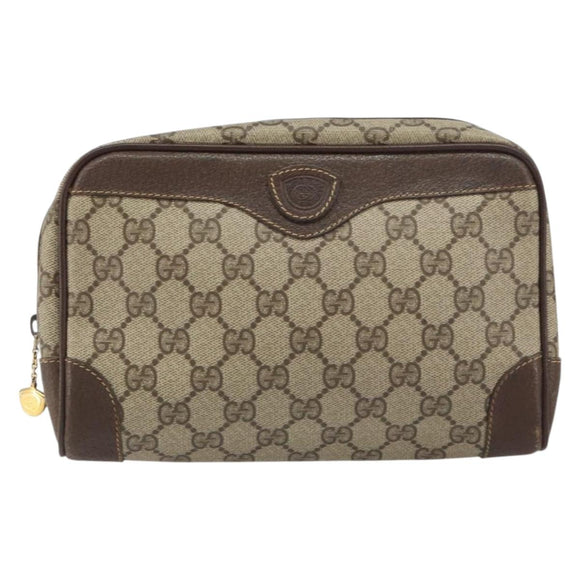 GUCCI GG Supreme Clutch Bag PVC Beige Gold 014 89 0094 Auth ka689