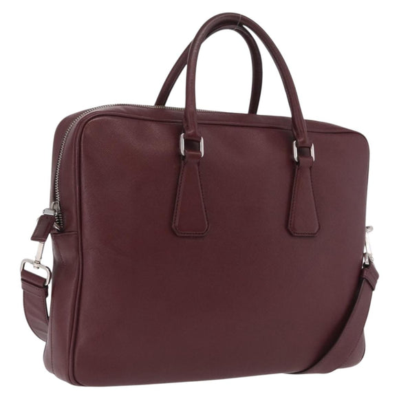 PRADA Business Bag Saffiano leather Bordeaux Silver Auth ka6891