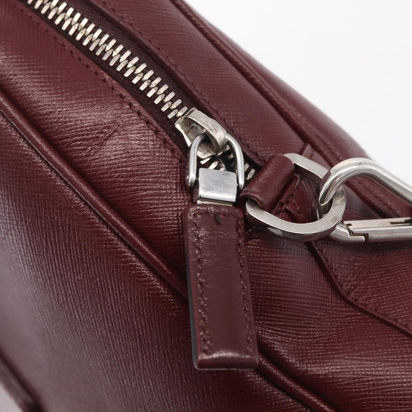 PRADA Business Bag Saffiano leather Bordeaux Silver Auth ka6891