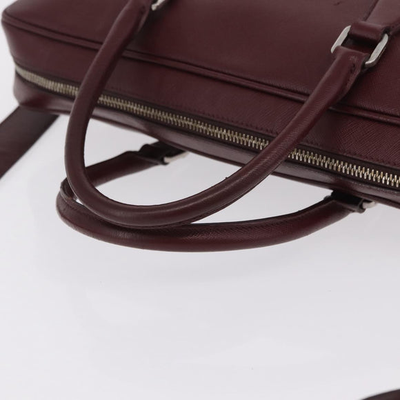 PRADA Business Bag Saffiano leather Bordeaux Silver Auth ka6891