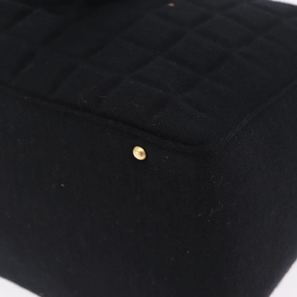 CHANEL Choco Bar Hand Bag Cotton Black Gold CC Auth ka6894