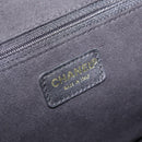CHANEL Choco Bar Hand Bag Cotton Black Gold CC Auth ka6894-17