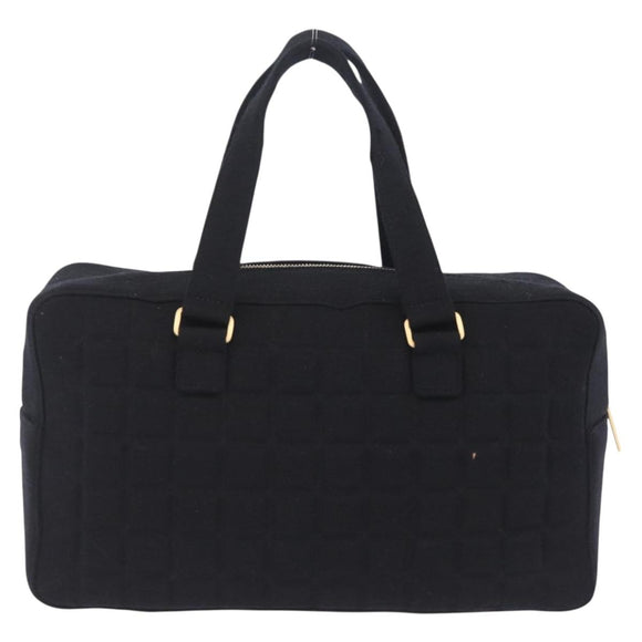 CHANEL Choco Bar Hand Bag Cotton Black Gold CC Auth ka6894