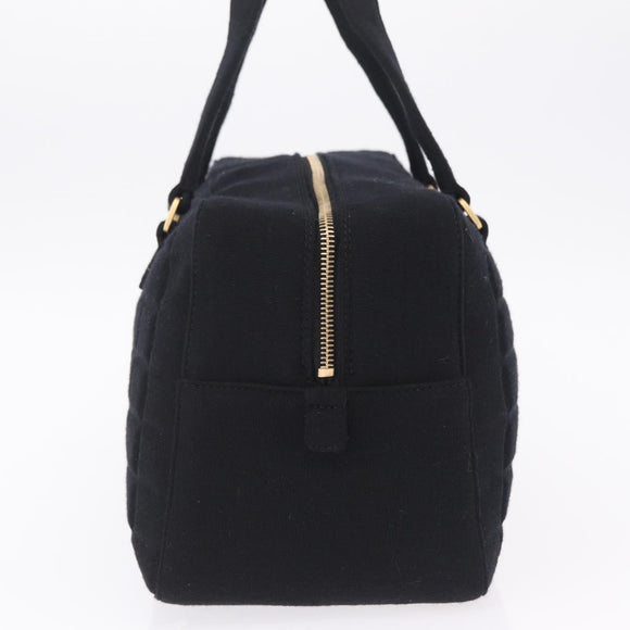 CHANEL Choco Bar Hand Bag Cotton Black Gold CC Auth ka6894