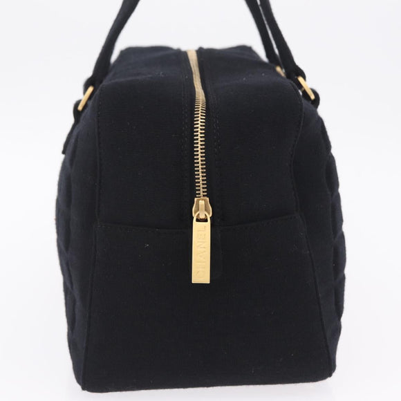 CHANEL Choco Bar Hand Bag Cotton Black Gold CC Auth ka6894