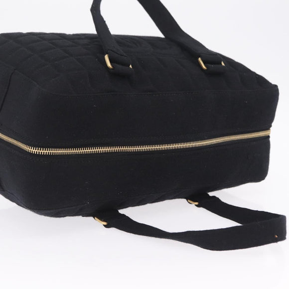 CHANEL Choco Bar Hand Bag Cotton Black Gold CC Auth ka6894