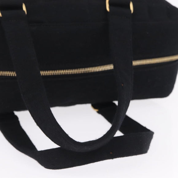 CHANEL Choco Bar Hand Bag Cotton Black Gold CC Auth ka6894