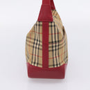 BURBERRY Nova Check Hand Bag Canvas Beige Gold Auth ka6895-5