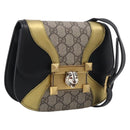 GUCCI GG Supreme Ojiride Bag Leather PVC Leather Beige Black 500781 Auth ka6900A-1