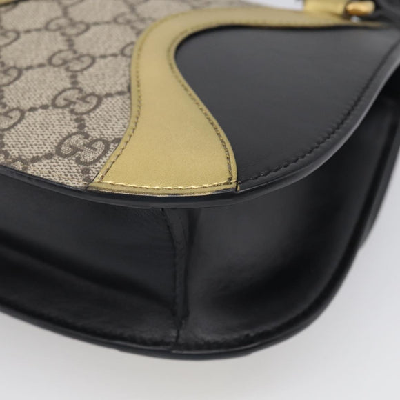 GUCCI GG Supreme Ojiride Bag Leather PVC Leather Beige Black 500781 Auth ka6900A