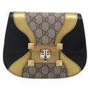 GUCCI GG Supreme Ojiride Bag Leather PVC Leather Beige Black 500781 Auth ka6900A-2