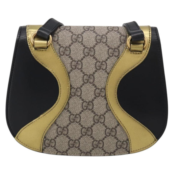 GUCCI GG Supreme Ojiride Bag Leather PVC Leather Beige Black 500781 Auth ka6900A