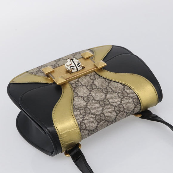 GUCCI GG Supreme Ojiride Bag Leather PVC Leather Beige Black 500781 Auth ka6900A