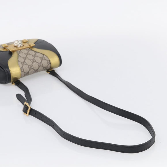 GUCCI GG Supreme Ojiride Bag Leather PVC Leather Beige Black 500781 Auth ka6900A