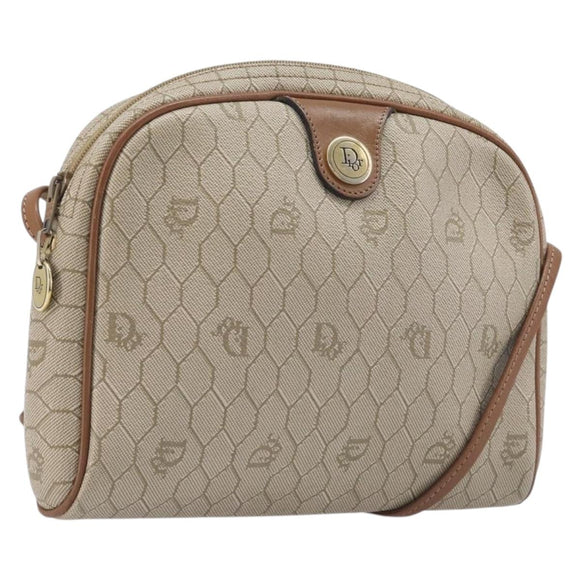 Christian Dior Honeycomb Canvas Shoulder Bag PVC Beige Gold Auth ka6916