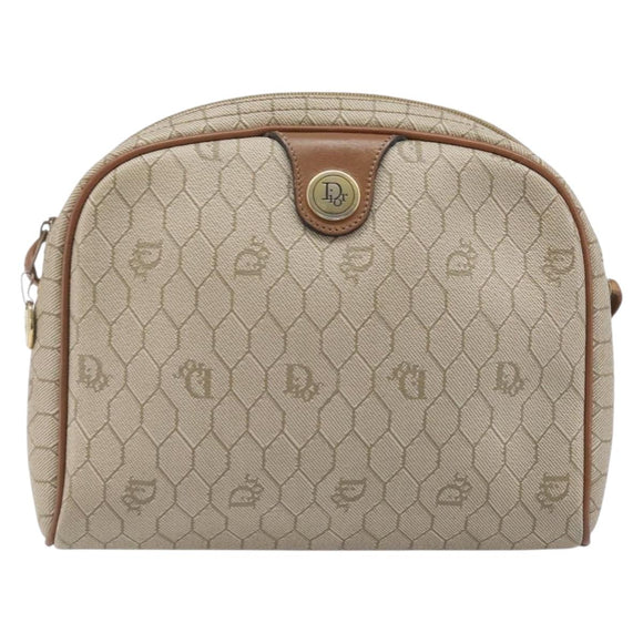 Christian Dior Honeycomb Canvas Shoulder Bag PVC Beige Gold Auth ka6916