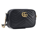 GUCCI GG Marmont Shoulder Bag Leather Black Gold 448065 Auth ka6917V-1