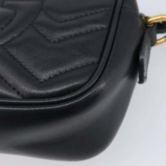 GUCCI GG Marmont Shoulder Bag Leather Black Gold 448065 Auth ka6917V