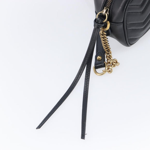 GUCCI GG Marmont Shoulder Bag Leather Black Gold 448065 Auth ka6917V