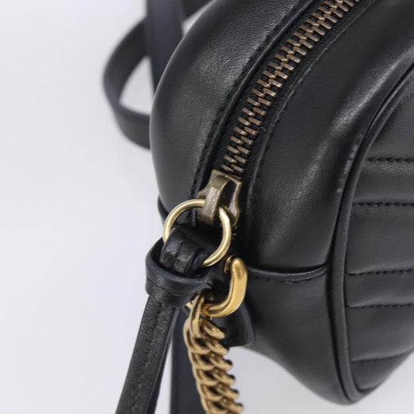 GUCCI GG Marmont Shoulder Bag Leather Black Gold 448065 Auth ka6917V