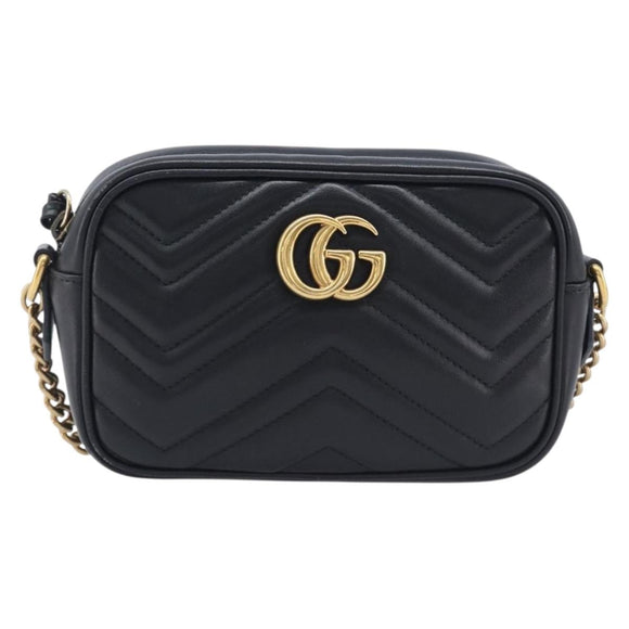 GUCCI GG Marmont Shoulder Bag Leather Black Gold 448065 Auth ka6917V