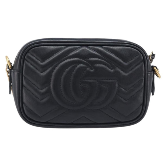 GUCCI GG Marmont Shoulder Bag Leather Black Gold 448065 Auth ka6917V