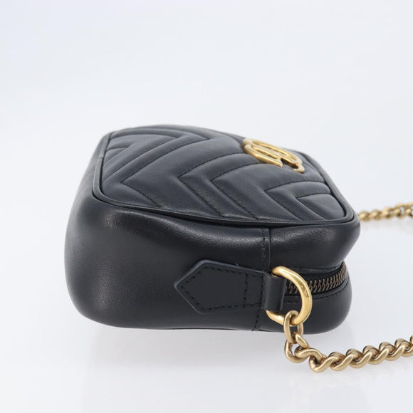 GUCCI GG Marmont Shoulder Bag Leather Black Gold 448065 Auth ka6917V