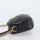 GUCCI GG Marmont Shoulder Bag Leather Black Gold 448065 Auth ka6917V-5