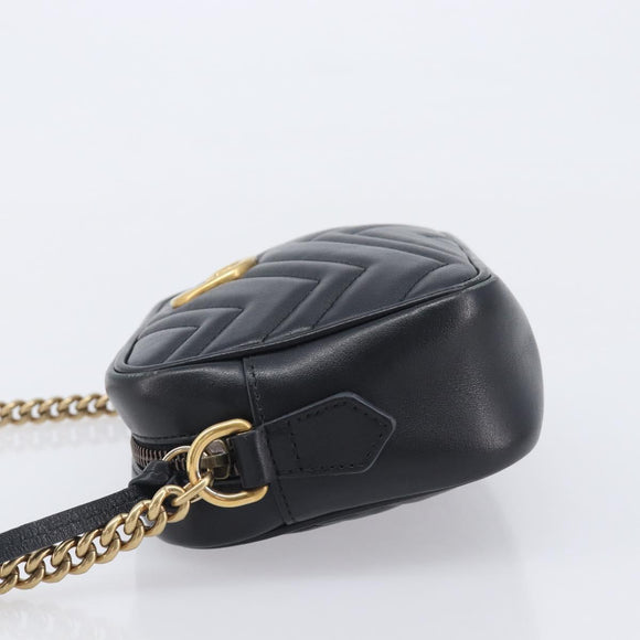 GUCCI GG Marmont Shoulder Bag Leather Black Gold 448065 Auth ka6917V